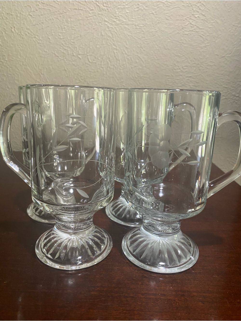 Vintage, Set of 4, Princess House Heritage Glass Footed Irish Coffee Mugs